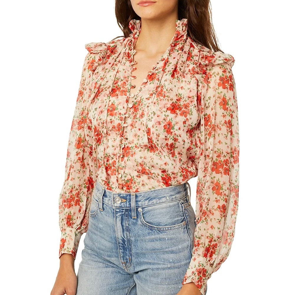 MISA Los Angeles Analeigh Pink and Red Blouse Top Size XS